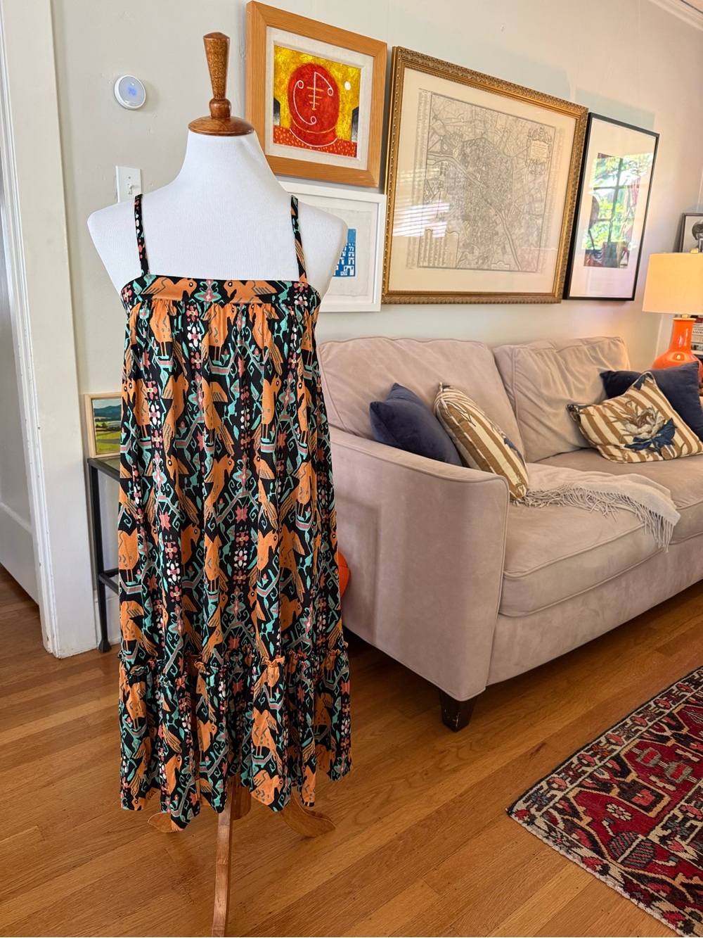 Nieves Lavi Silk Boho Floral Tiered Midi Dress